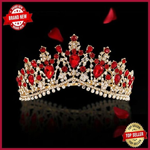 Gold Baroque Queen Crown Tiara with Comb for Weddings & Parties